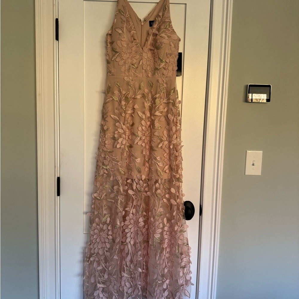 Xscape Blush Floral Embroidered Maxi Dress